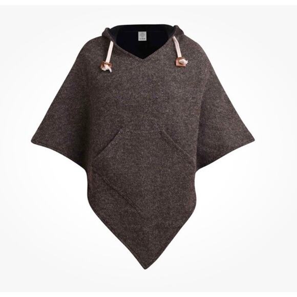 Virblatt Wool Hooded Poncho Brown Black Lining Pullover Drawstring Nepal L/XL - Picture 8 of 12